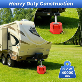 ROBLOck under trailer jack demonstrating stable support and anti-sink benefit