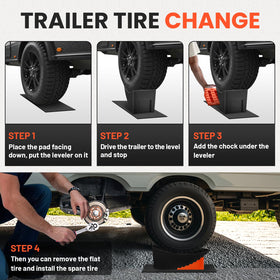 ROBLOck ramp in use lifting a trailer tire for faster roadside change