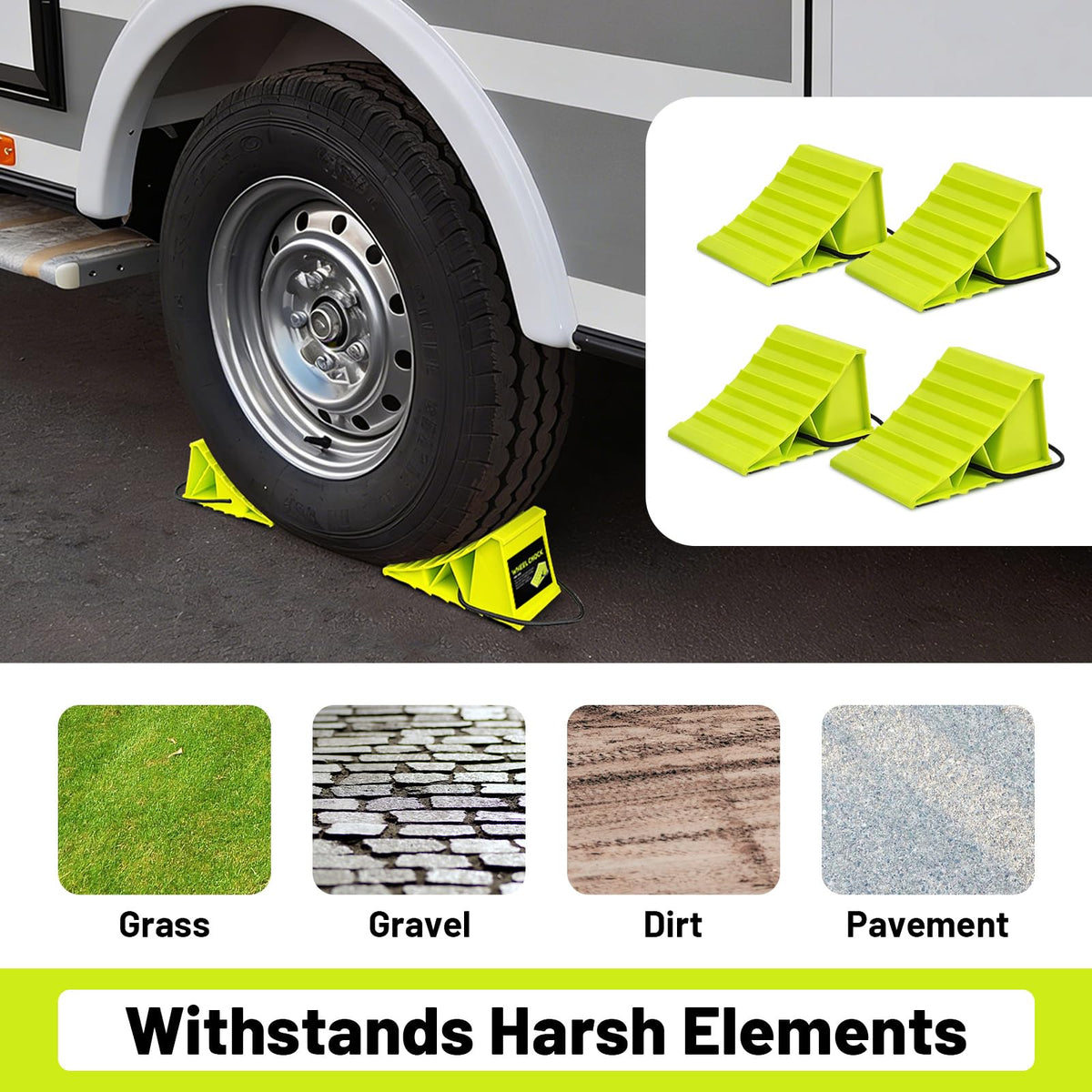 ROBLOCK chock positioned under trailer wheel demonstrating secure immobilization