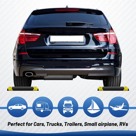 ROBLOK stopper placed under a tire demonstrating exact wheel stop location benefit