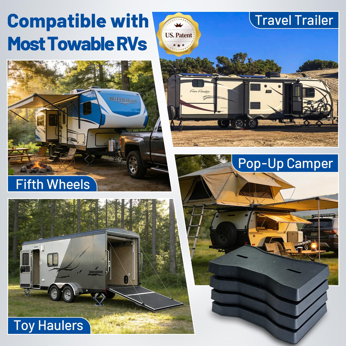 ROBLOK lifestyle scene at campsite showing steadier, calmer RV setup