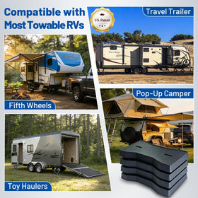 ROBLOK lifestyle scene at campsite showing steadier, calmer RV setup