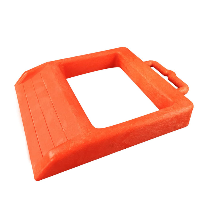 ROBLOck front view showing bright orange chock and stable base for safety