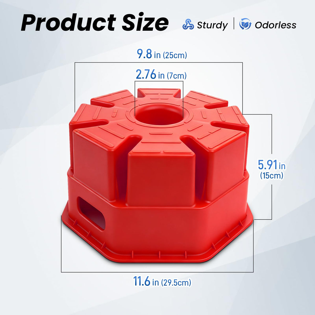 ROBLOck side profile with dimensions indicating 6-inch height for reduced jack travel