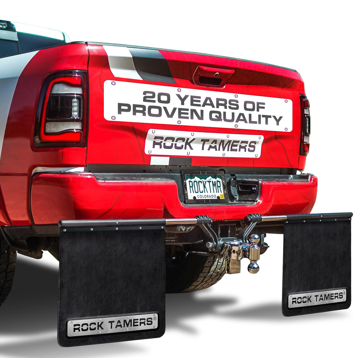 Rock Tamers front hub installed on 2" hitch showing secure mounting benefit