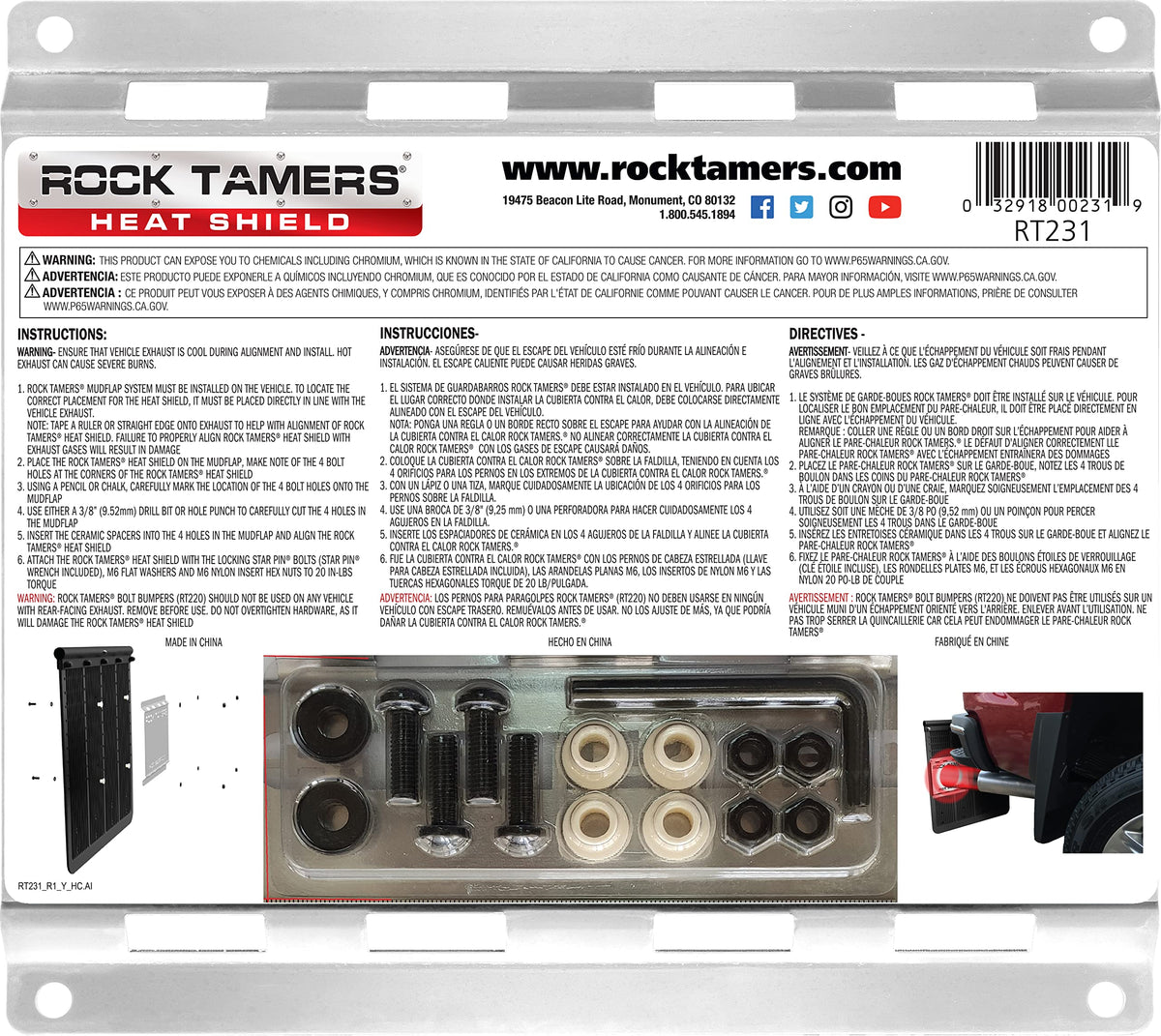 Rock Tamers installed on truck mudflap showing heat protection during operation