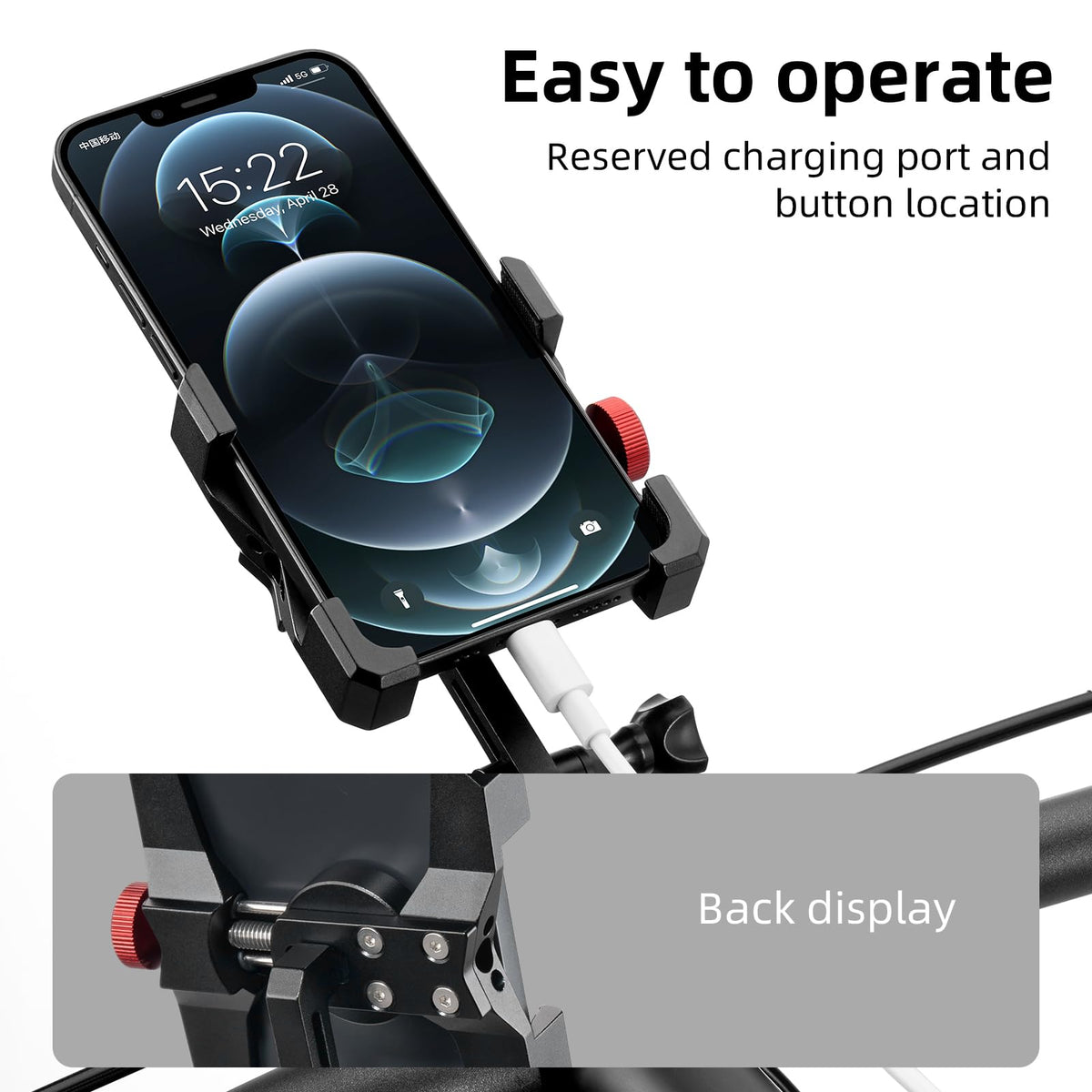 ROCKBROS detail of charging port access allowing in-ride charging without removal