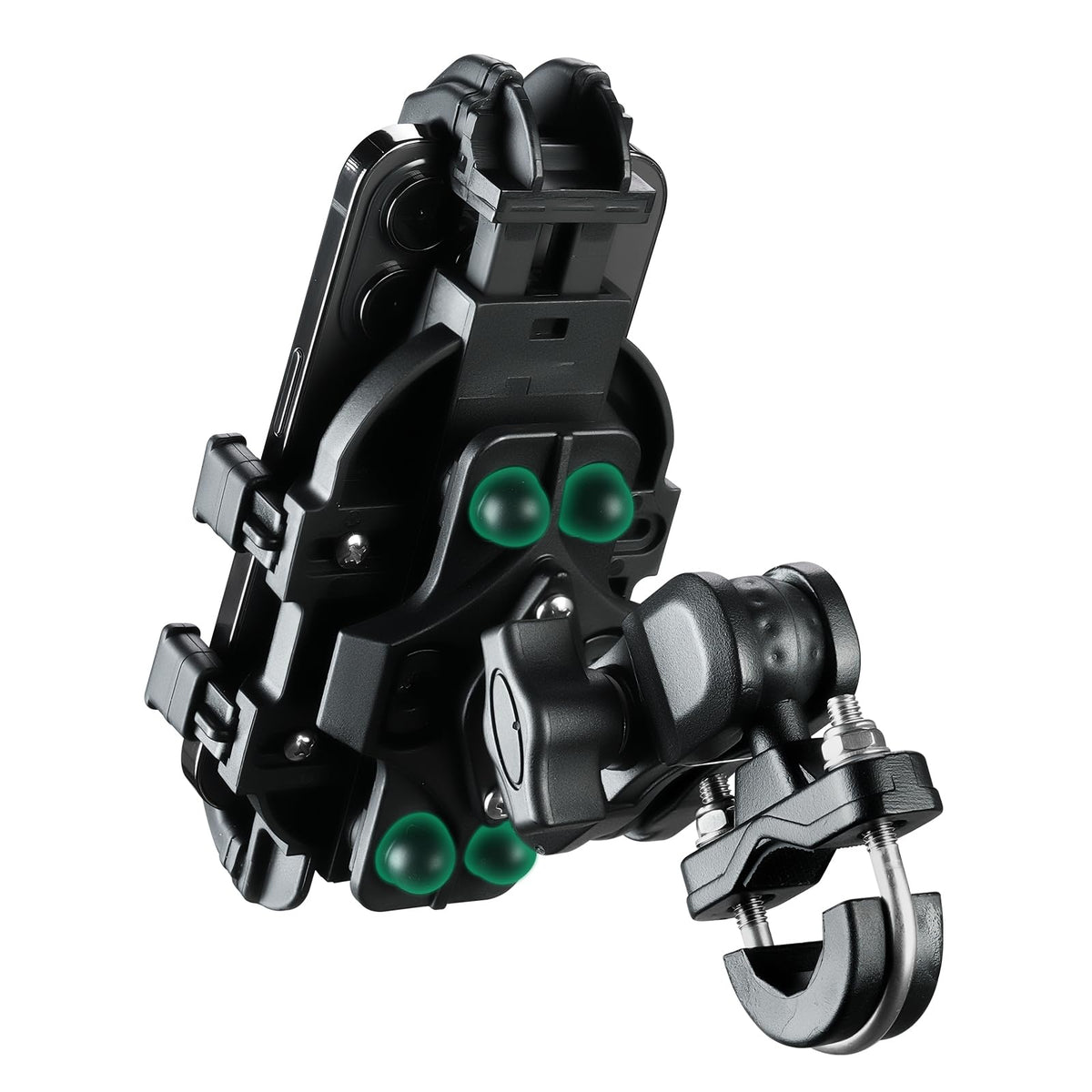 ROCKBROS front view aluminum mount showing compact secure frame and stability benefit