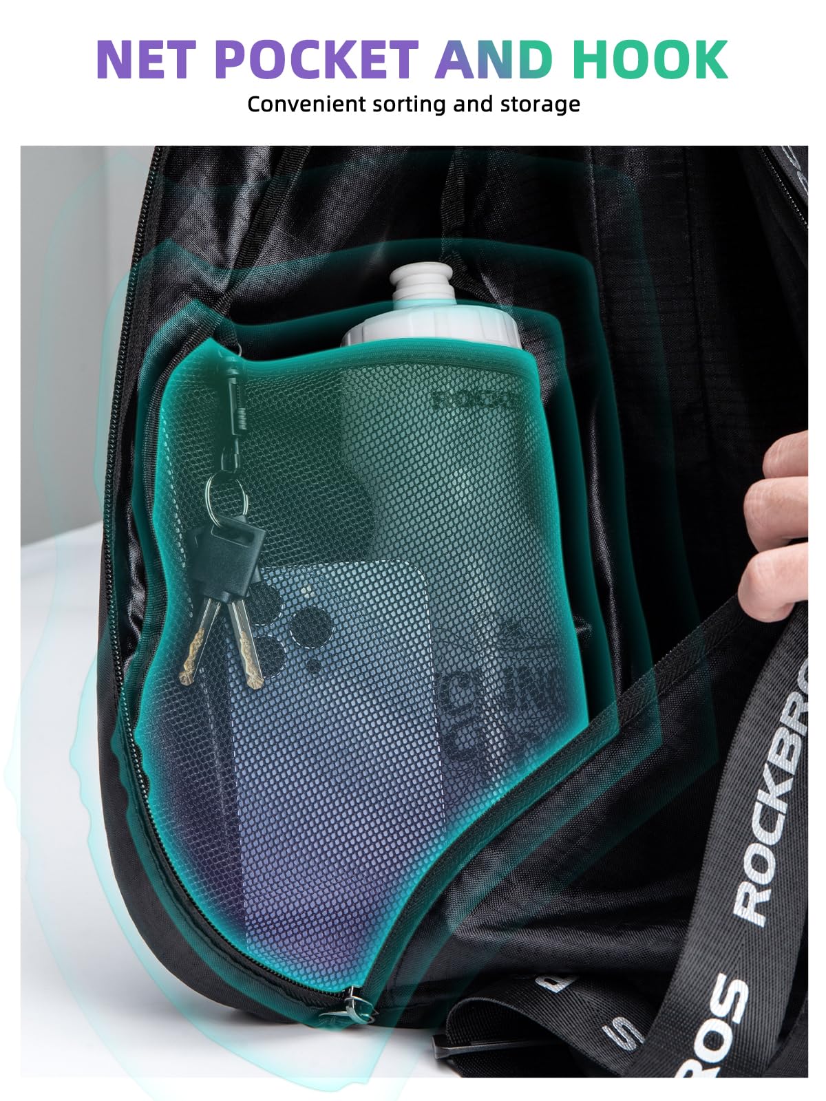 ROCKBROS side profile of backpack demonstrating slim wearable silhouette