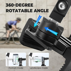ROCKBROS phone mounted in landscape demonstrating 360-degree rotation for navigation