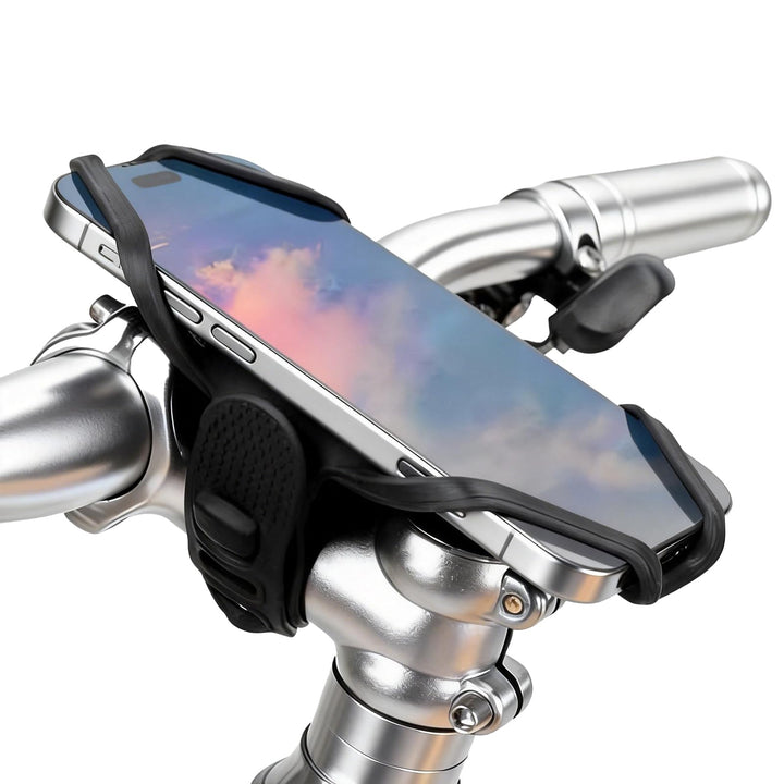 ROCKBROS front view of stem phone mount showing secure fit and compact design