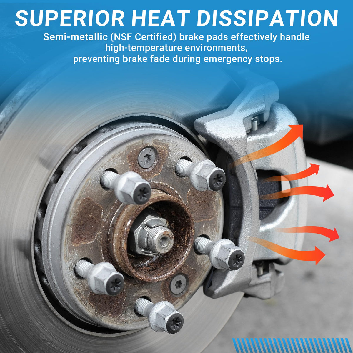 Rockplanet brake pad next to ruler showing dimensions for fit verification and purchase confidence