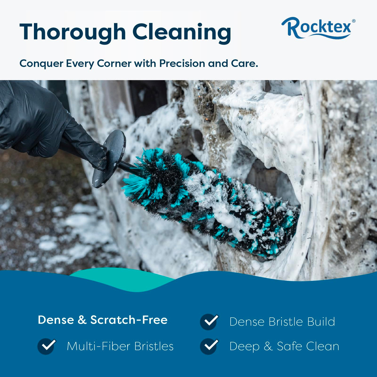 Rocktex medium brush handle detail highlighting grip and flexible bristle action for spokes
