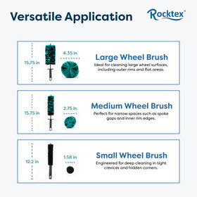Rocktex size comparison with ruler illustrating scale and reach of each brush