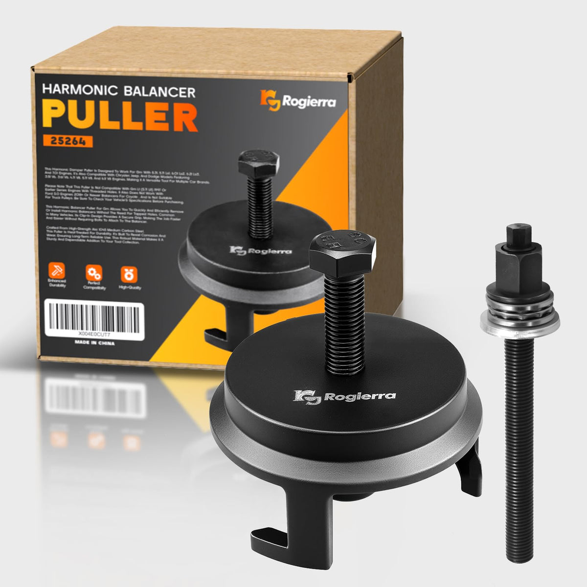 Rogierra front view of harmonic balancer puller showing durable construction and reliable grip