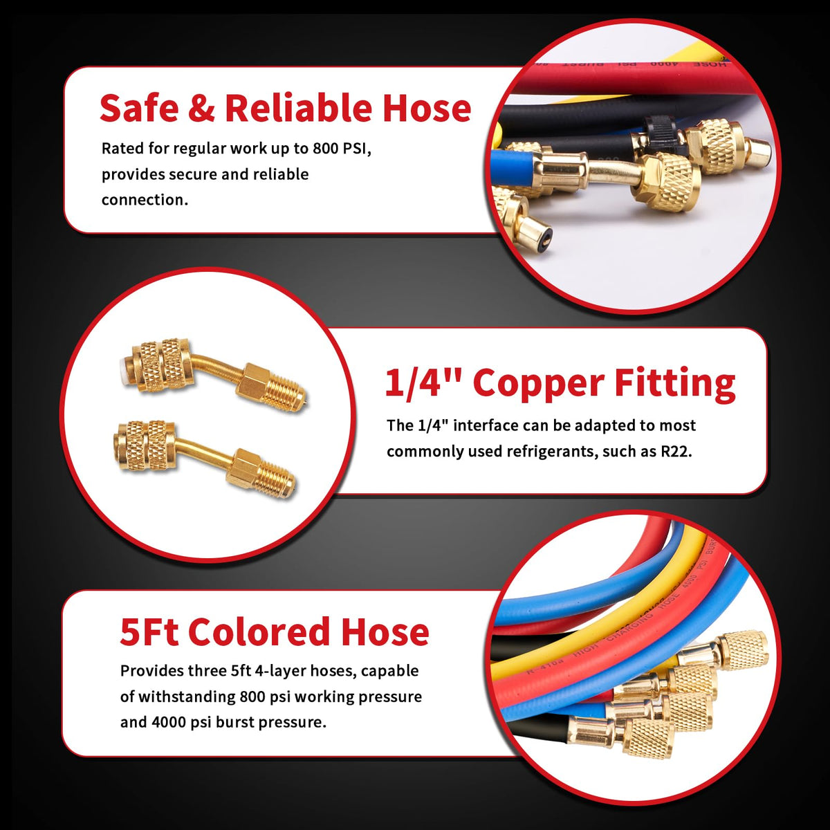 Rogvoc adapters layout showing included fittings for multiple refrigerants benefit