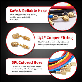 Rogvoc adapters layout showing included fittings for multiple refrigerants benefit