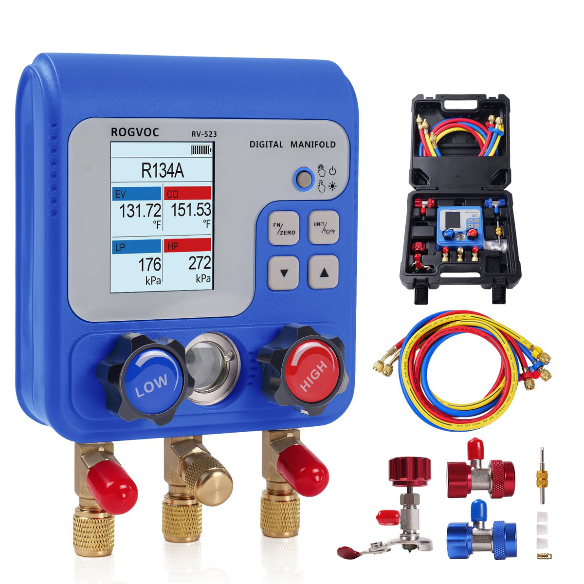 ROGVOC manifold front view showing controls and connectors for fast setup