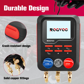 Rogvoc in use on AC unit showing diagnostics and charging workflow