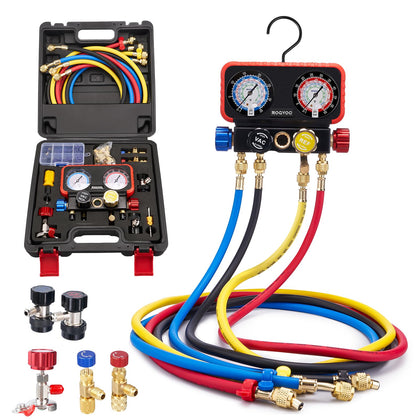 Rogvoc manifold front view showing gauges and benefits accurate readings