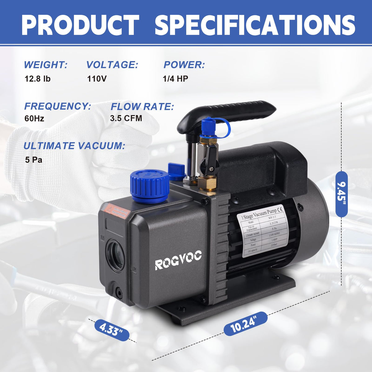 Rogvoc oil sight glass detail for quick oil level checks and maintenance