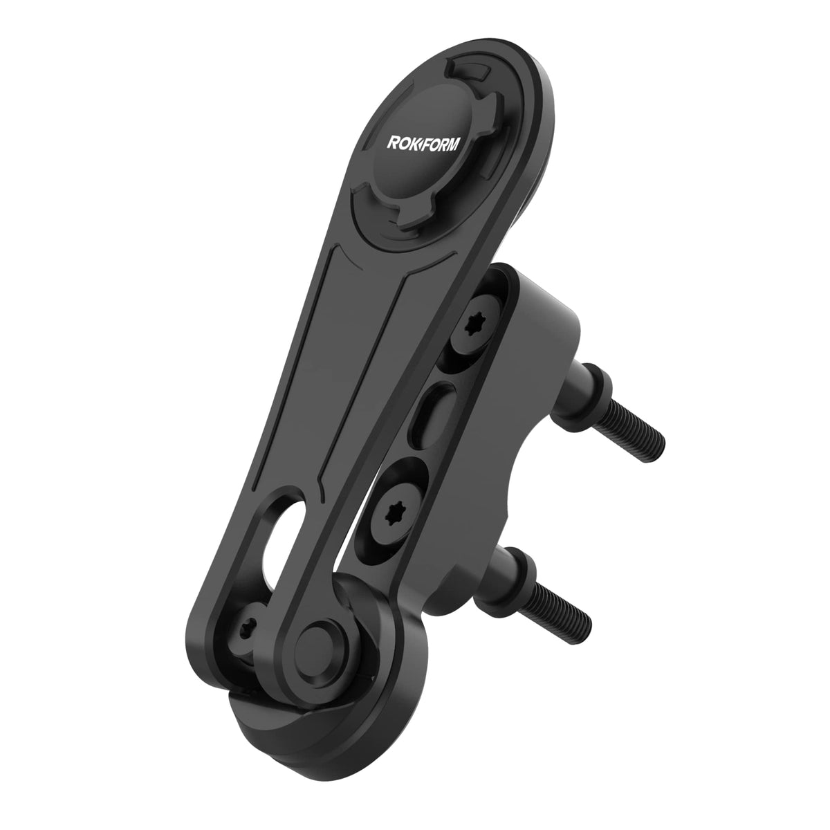 Rokform front view of black aluminum perch mount showing low-profile fit and durability