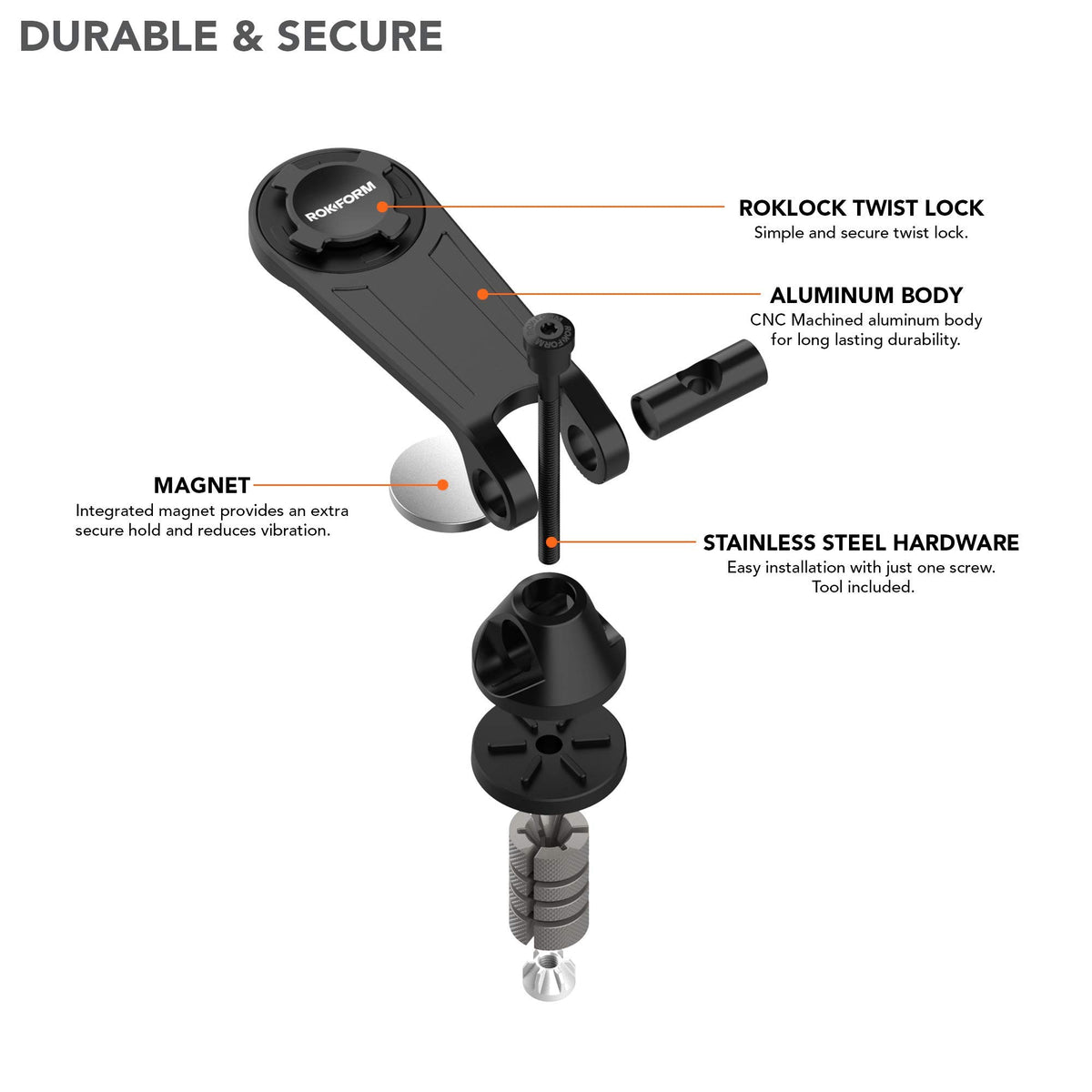 Rokform mount installed on motorcycle stem demonstrating stable use