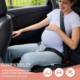 ROLROLCARE in use in car with pregnant person demonstrating reduced belt rubbing