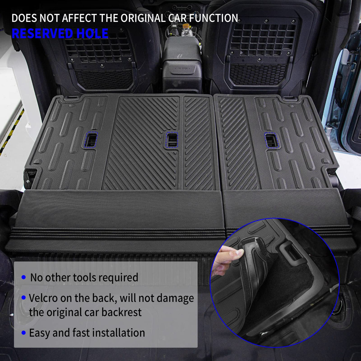 Rongtaod backrest mat Velcro detail showing secure attachment benefit
