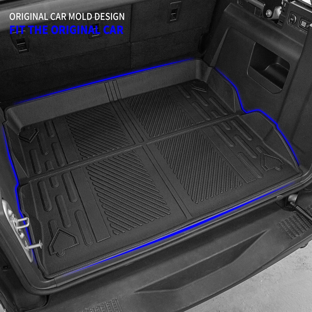 Rongtaod mat installed in Ford Bronco 4-door cargo area protecting carpet