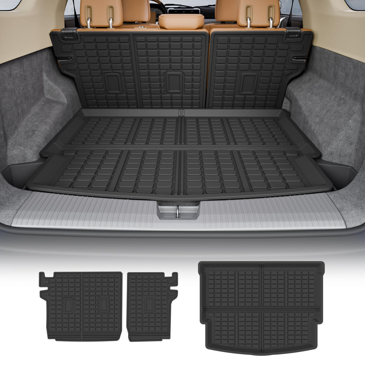 Rongtaod trunk mat packaging showing complete cargo liner set and benefits
