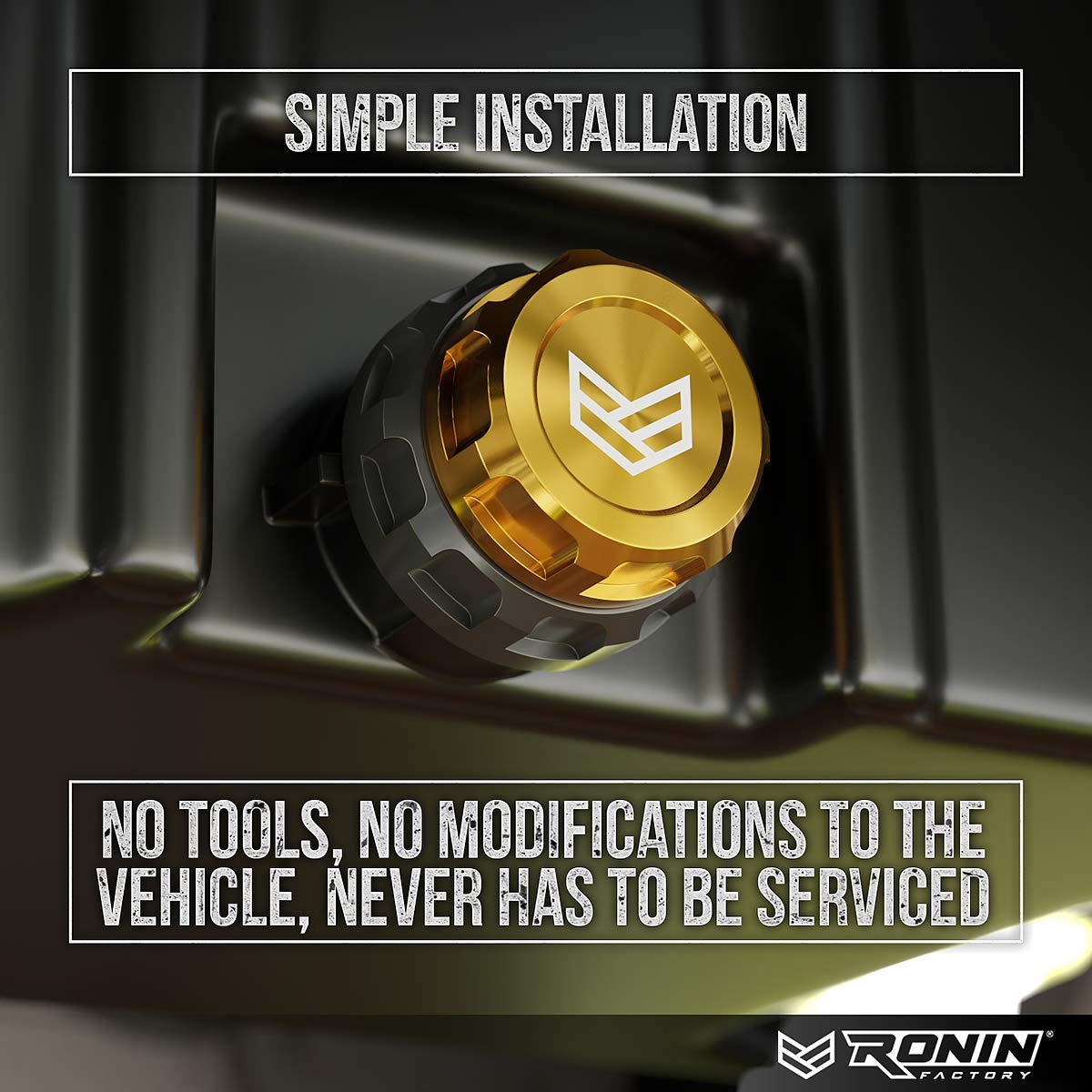 Ronin Factory installed under a Ford vehicle demonstrating leak‑free fit and cleaner oil change