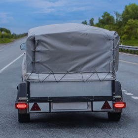 RONSTA camper trailer at night demonstrating bright LED visibility