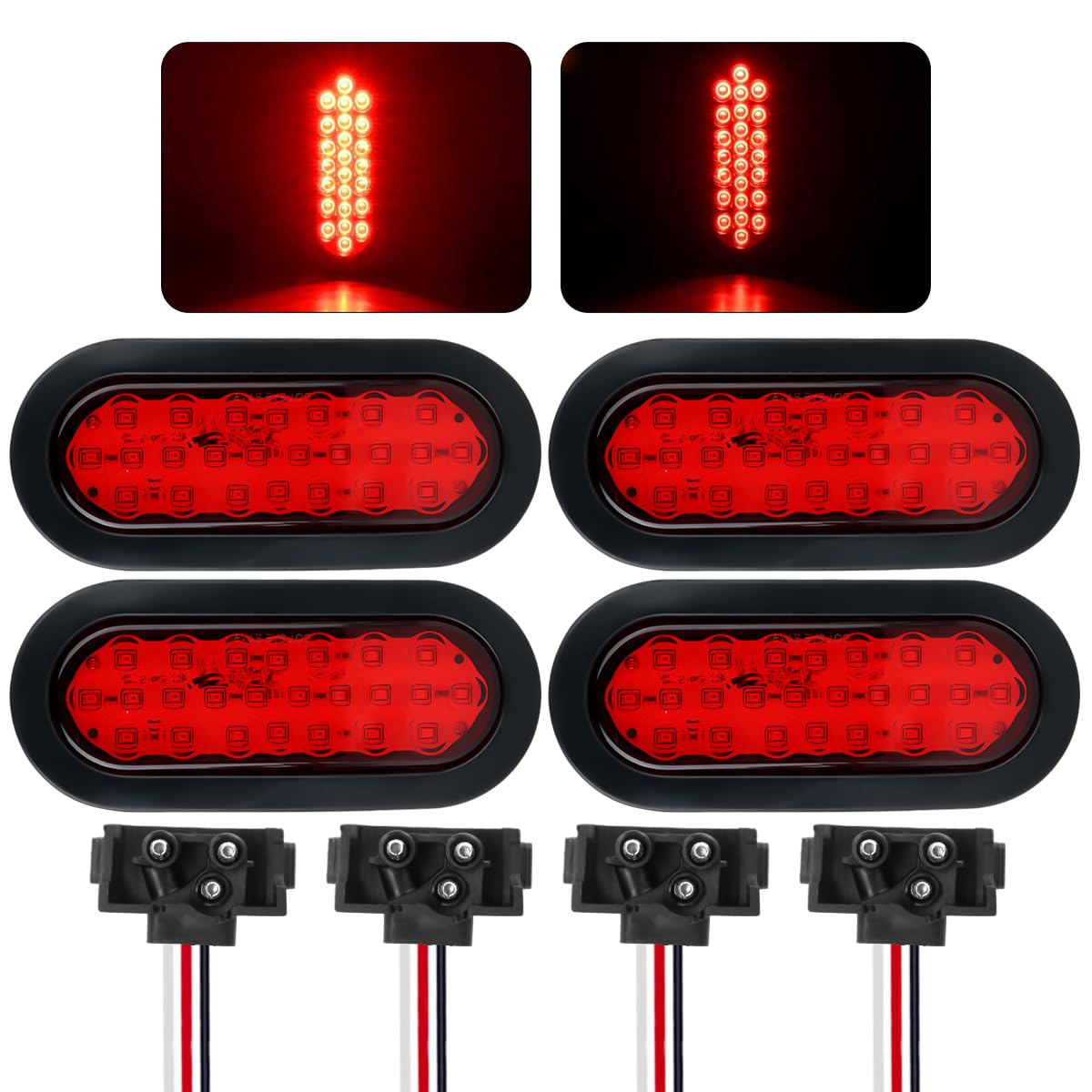 Ronybuy front view 6" red oval LED light showing bright lens and DOT mark for safety