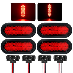 Ronybuy front view 6" red oval LED light showing bright lens and DOT mark for safety