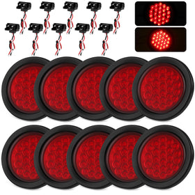 Ronybuy front view of 4-inch round LED tail lights showing bright red lens and matched set benefit