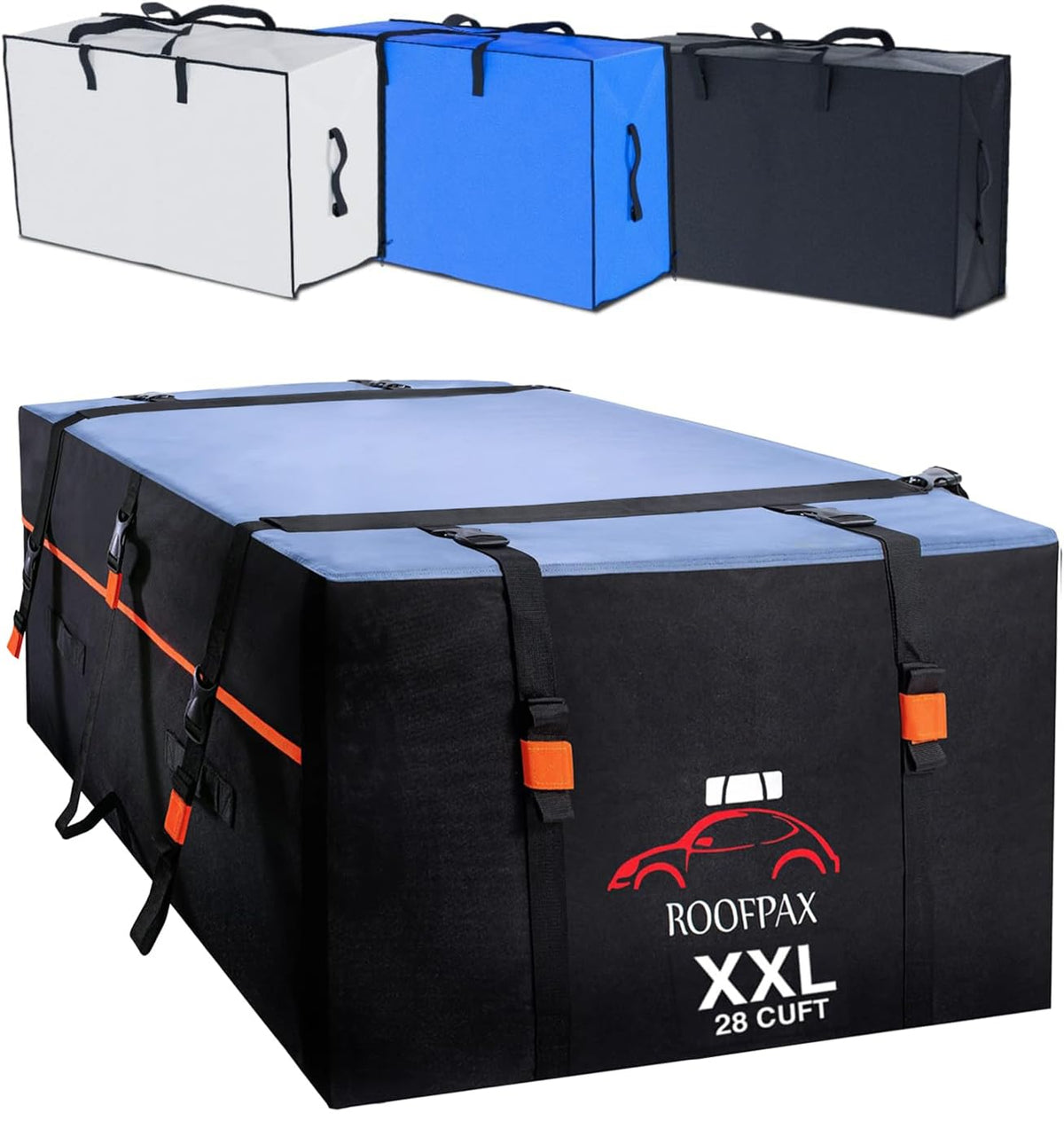 RoofPax front view showing full 28 cuft capacity and weatherproof design benefit