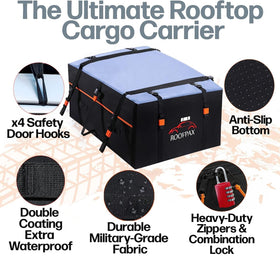 RoofPax straps and hooks laid out showing heavy-duty tie-downs and reliable security benefit