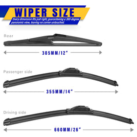 Rooppa blades laid out 26, 14, and 12 inches showing correct coverage benefit