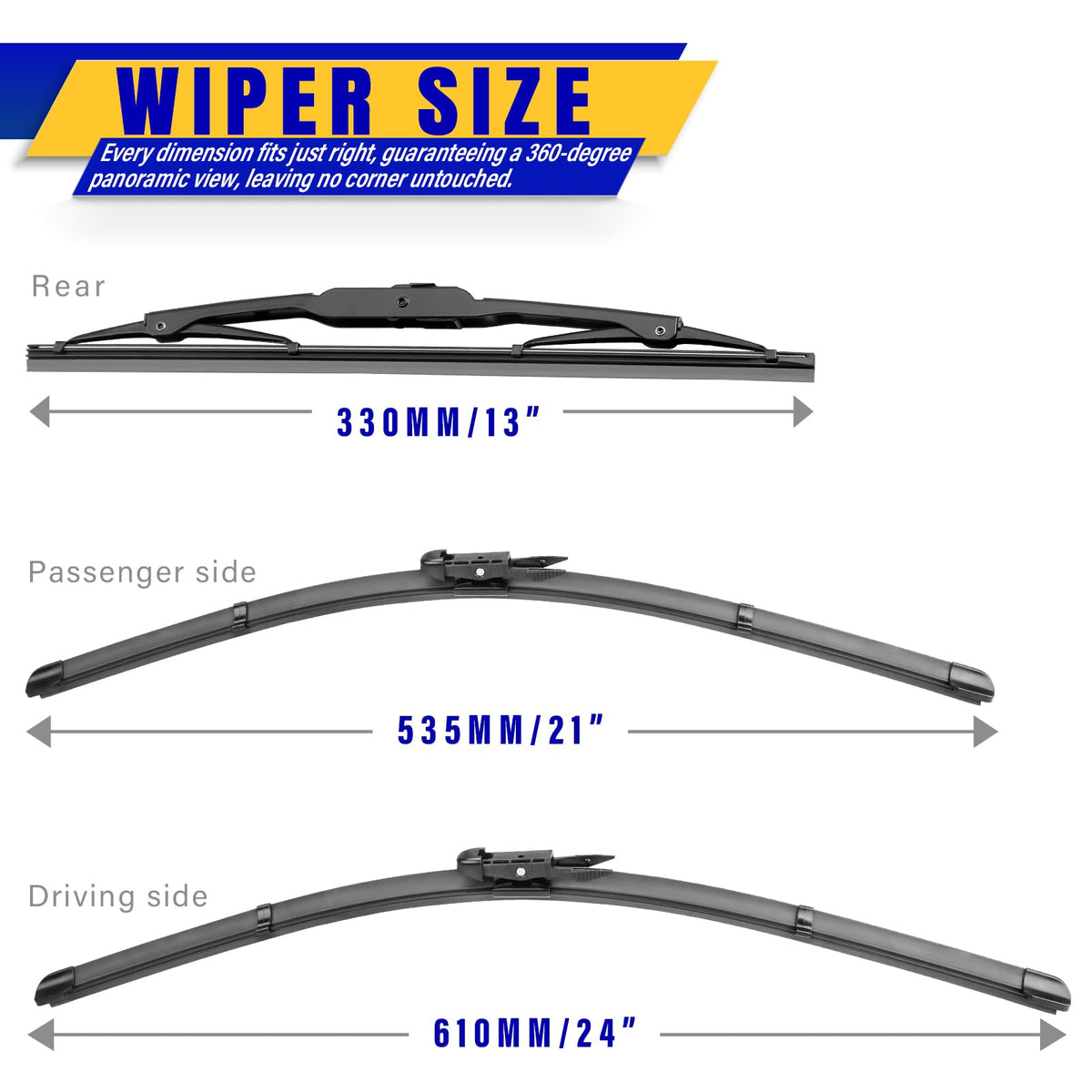 Rooppa 24-inch driver blade close-up showing flexible rubber for quiet wiping