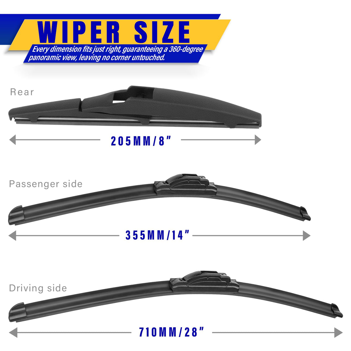 Rooppa 28-inch driver blade close-up showing even pressure and clear wipe