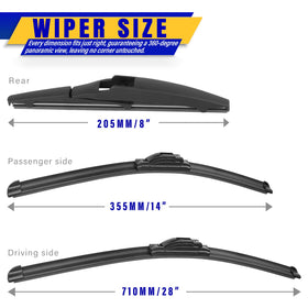 Rooppa 28-inch driver blade close-up showing even pressure and clear wipe