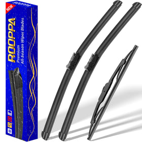 Rooppa front packaging showing three wiper blades and clear fit information