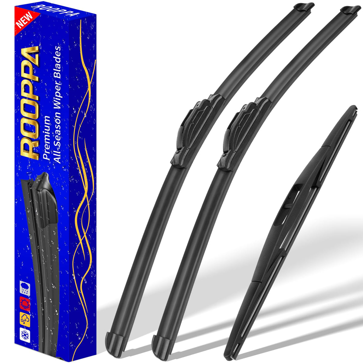 Rooppa front packaging showing Honda Fit compatible wipers and quick fit benefit
