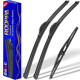 Rooppa front packaging for Honda Pilot wiper set showing complete kit and benefit of correct fit