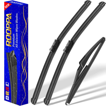 Rooppa front packaging showing 3-piece Renegade wiper set and clear fitment