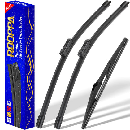 Rooppa front packaging showing 3-piece Mazda wiper kit and quick fit benefit