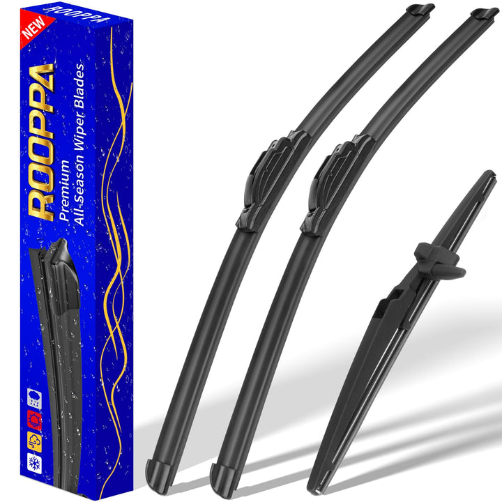 Rooppa front packaging showing full 3-piece wiper kit and easy fit benefits