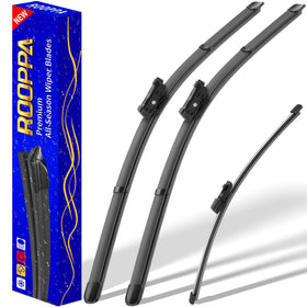 Rooppa front packaging showing complete wiper kit, clear OEM fit benefit