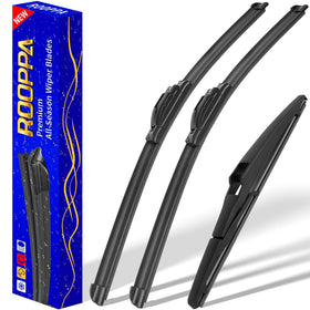Rooppa front packaging showing complete 3-piece wiper set and fitment clarity